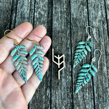 Load image into Gallery viewer, Large Patina Fern Earrings