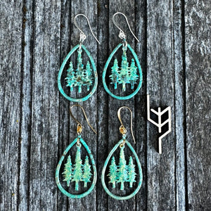 Framed Patina Tree Earrings