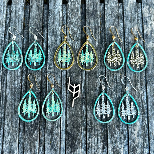 Framed Patina Tree Earrings