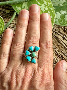 Kingman Turquoise Hearts Half Cluster Ring