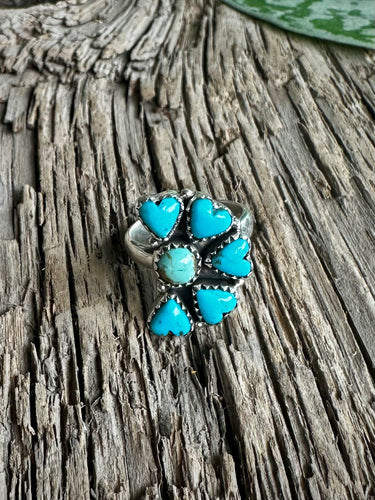 Kingman Turquoise Hearts Half Cluster Ring