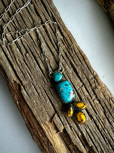 White Water and Honey Dahlia Turquoise Necklace